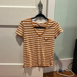 Madewell Striped V-Neck Women's Top - Orange and White